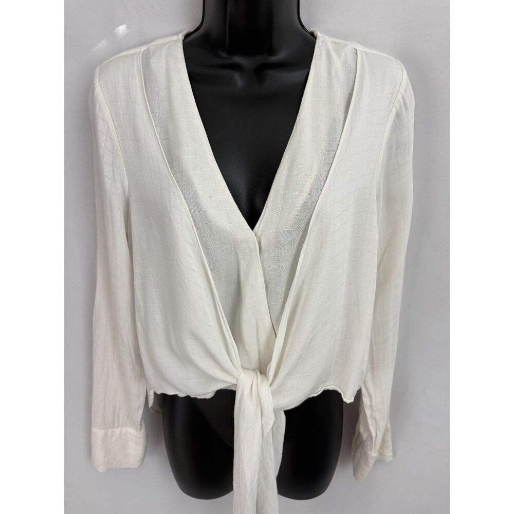 The Room White Tie Front Blouse Size S Basics Career Essential Work Top V Neck